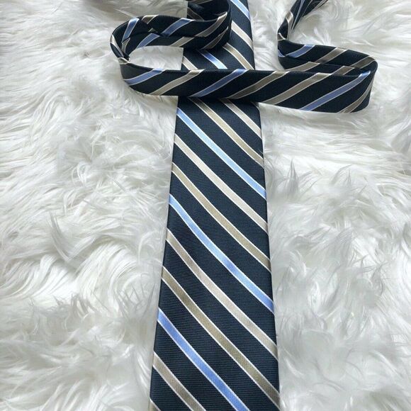 CHAPS Men's Tie Blue Black and Gold Stripes - Picture 3 of 3